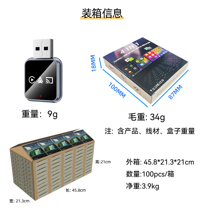 Hot-Selling 4-in-1 Smart Car Connectivity Box, Screen Mirroring, Carplay Module, Wireless Carplay Box
