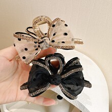 中号蝴蝶结抓夹韩国清新网纱波点发抓发夹女后脑勺鲨鱼夹批发发卡