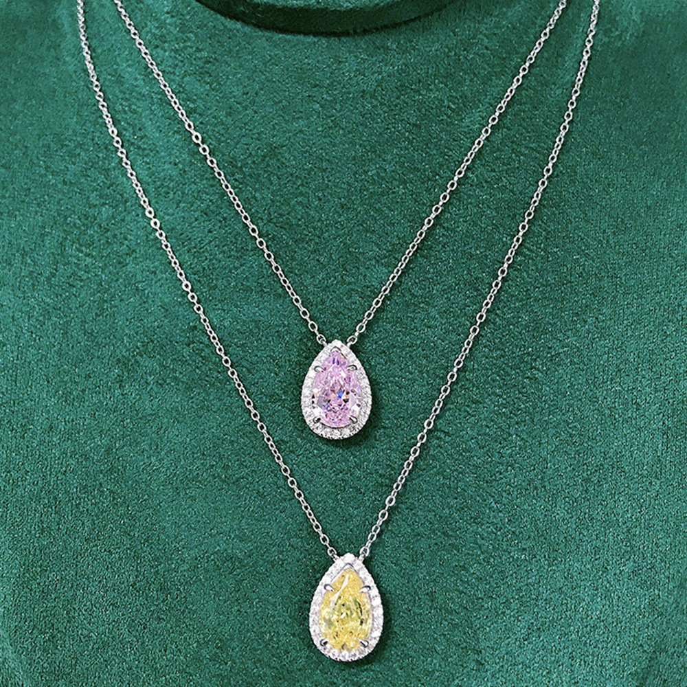 Fashion Water Droplets Copper Inlay Zircon Pendant Necklace 1 Pair