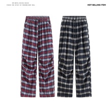2025秋装新款男士男士灯芯绒格子裤韩版大码宽松直筒裤长裤男