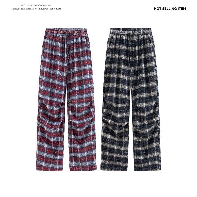 2025秋装新款男士男士灯芯绒格子裤韩版大码宽松直筒裤长裤男