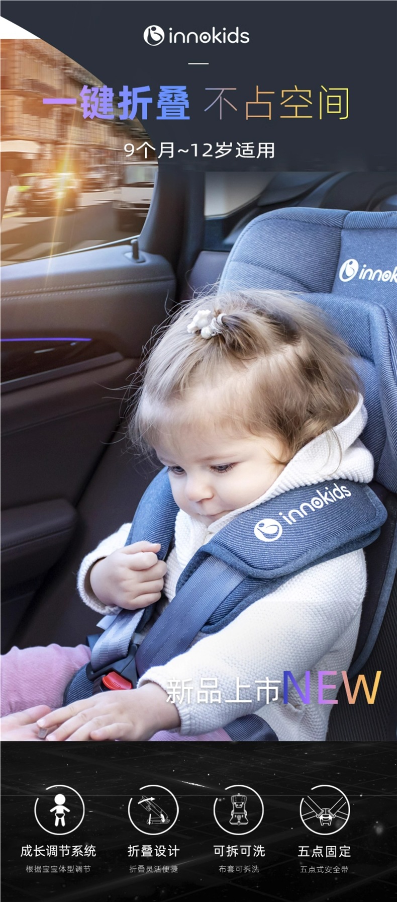 Innokids Car Kids Safety Seat 9 Months to 12 Years Old Baby Car Seat Simple and Portable