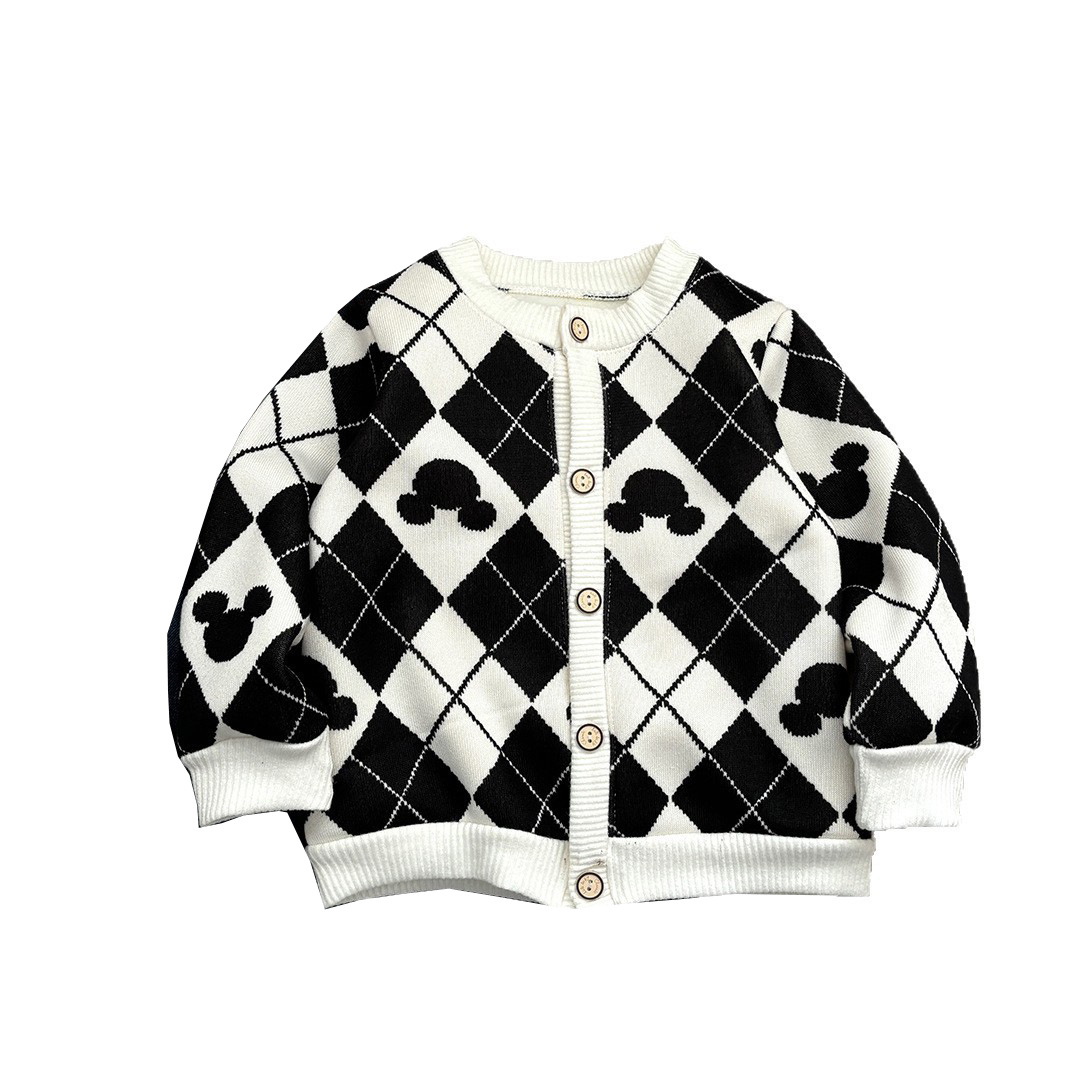 Ropa para niños, chaqueta de punto para niños, bebé de punto, otoño e invierno más chaqueta de terciopelo, niños y niñas, cuello redondo, estilo delgado de moda, todo fósforo