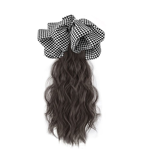Kony wig ponytail female checkerboard bow clip natural sweet water ripple wig braid ponytail wholesale