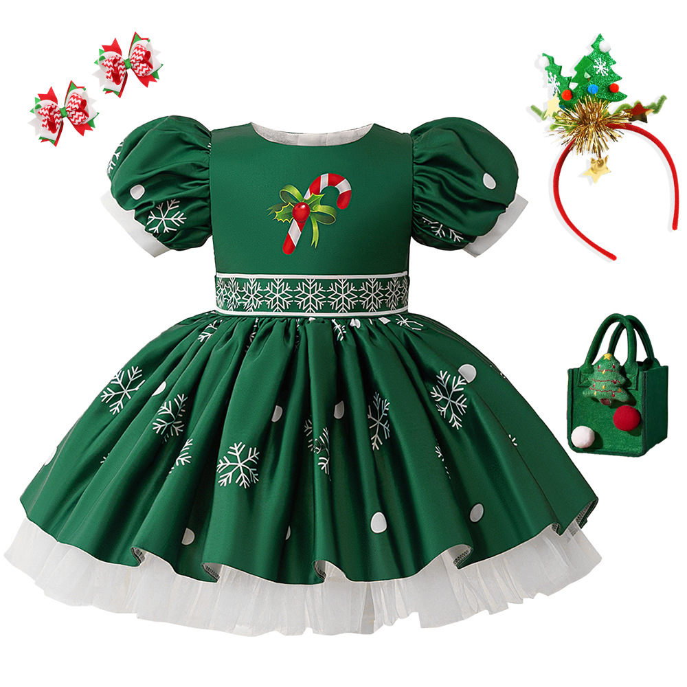 Ropa infantil transfronteriza nuevo vestido de niña princesa de Navidad vestido de nieve impresa cascada vestido de princesa de nieve