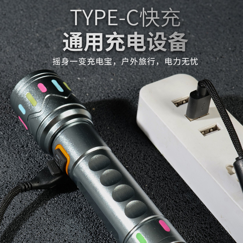 Linterna de luz fuerte con zoom telescópico multifuncional, linterna láser de mano recargable portátil de emergencia para el hogar al aire libre