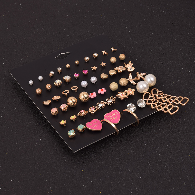 Fashion Heart-shaped Flower Star Pearl Earrings 30 Pairs Combination Set Wholesale Nihaojewelry display picture 2