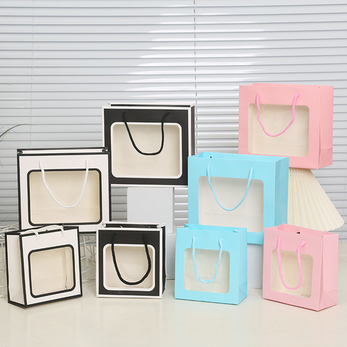 Creative solid-color window-opening handheld bag shopping clothing packaging paper bag birthday gift bag wholesale