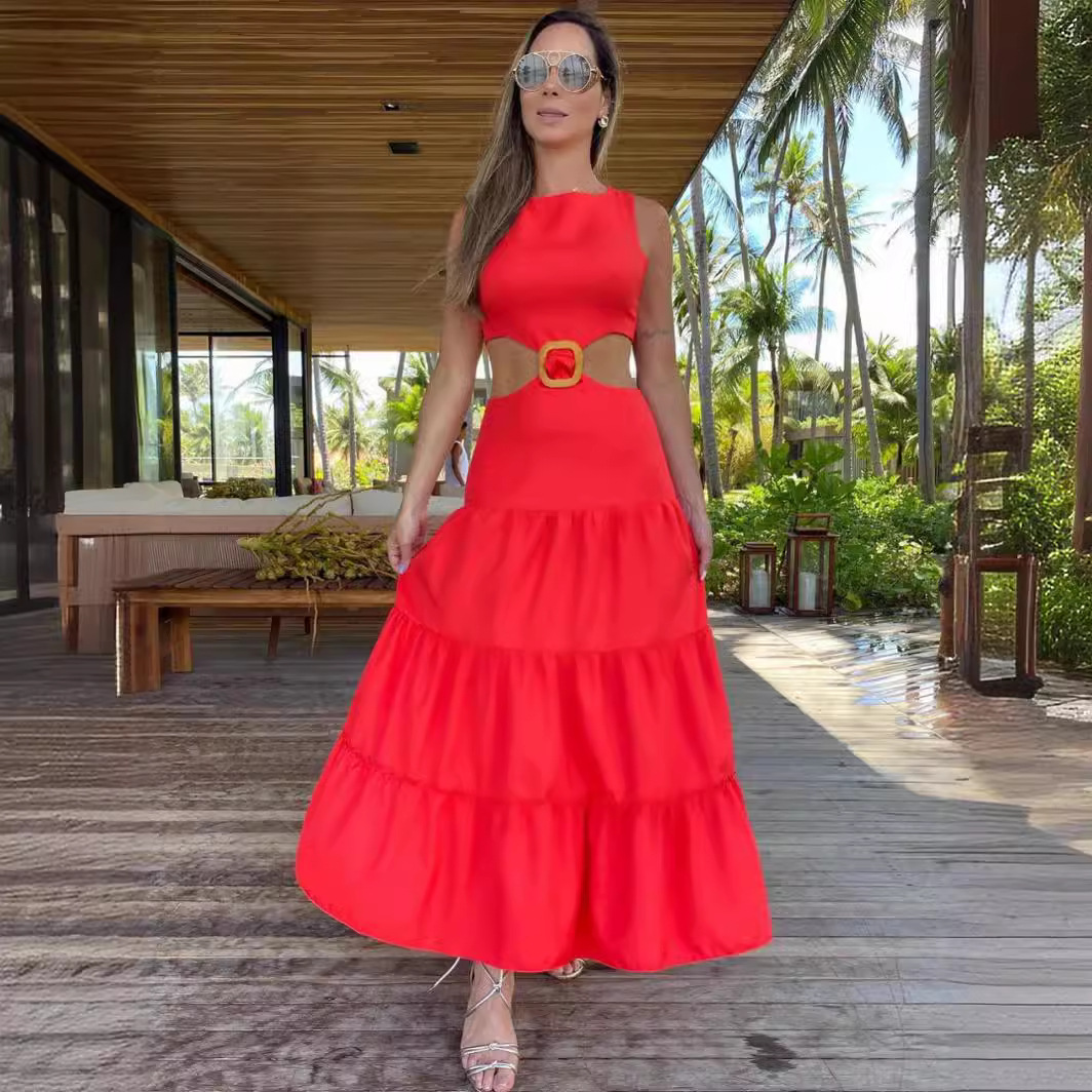 Daily, Beach Occasion Wholesale Women's Elegant Solid Color Daily Beach U Neck Sleeveless Regular Dress