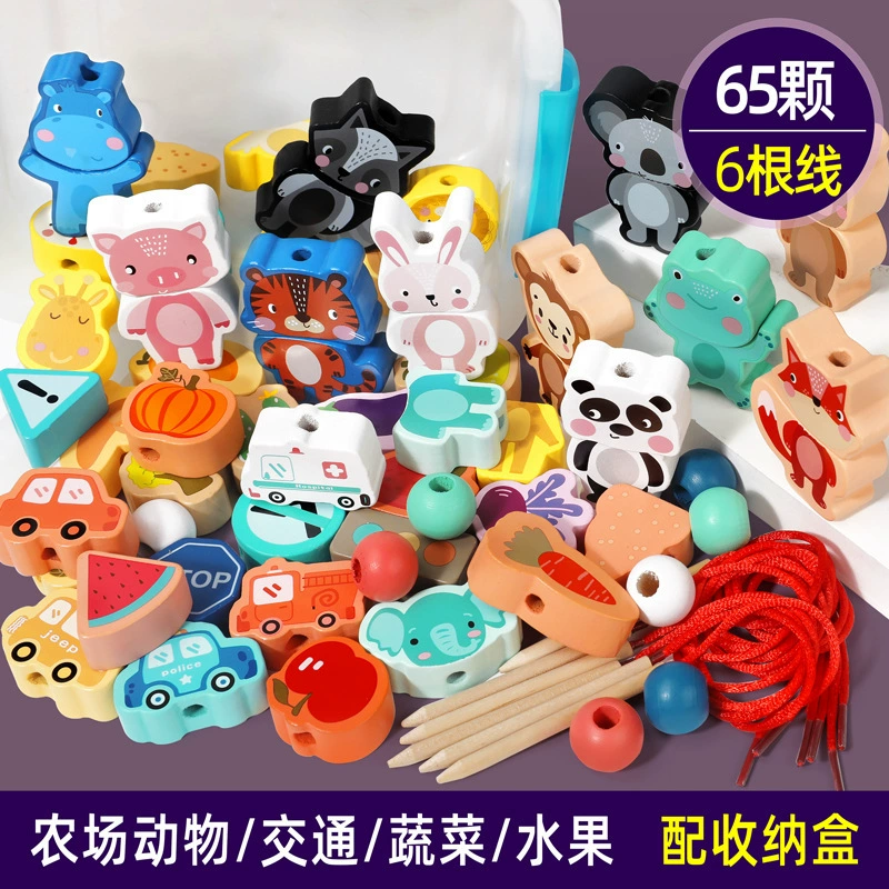 Детская деревянная игрушка с бисером, фруктовые бусины.
