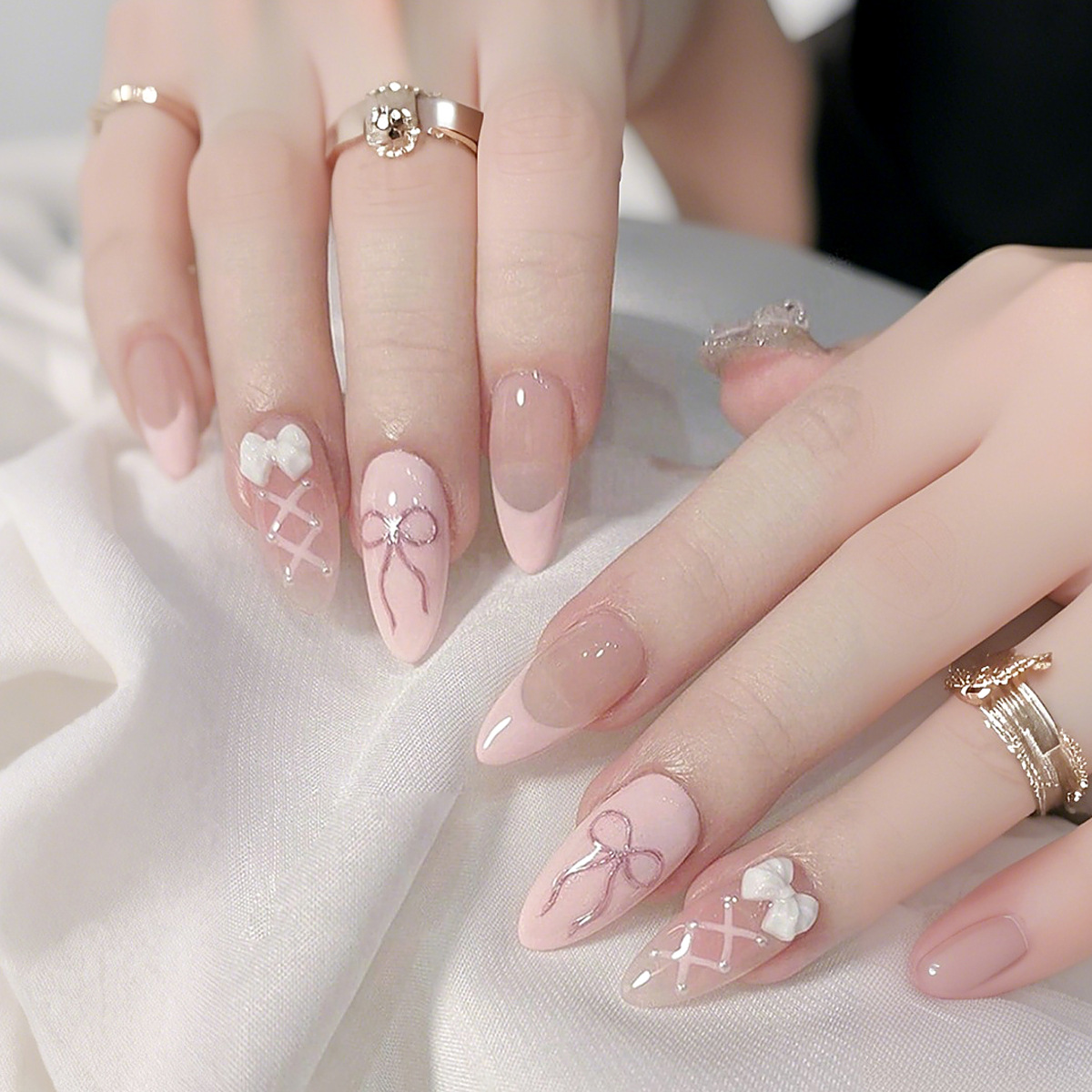 Parche de uñas rosadas dulces uñas postizas bowknot uñas de color sólido uñas de vestir uñas francesas uñas de vestir al por mayor