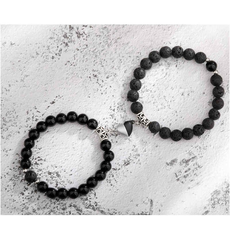 2 pièces nouveau produit lancé Qixi amoureux bracelet en pierre volcanique œil de tigre magnétique_voghion.com