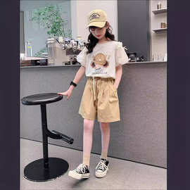 童装女童夏装时尚套装中大童短袖上衣阔腿短裤女学生运动服两件套