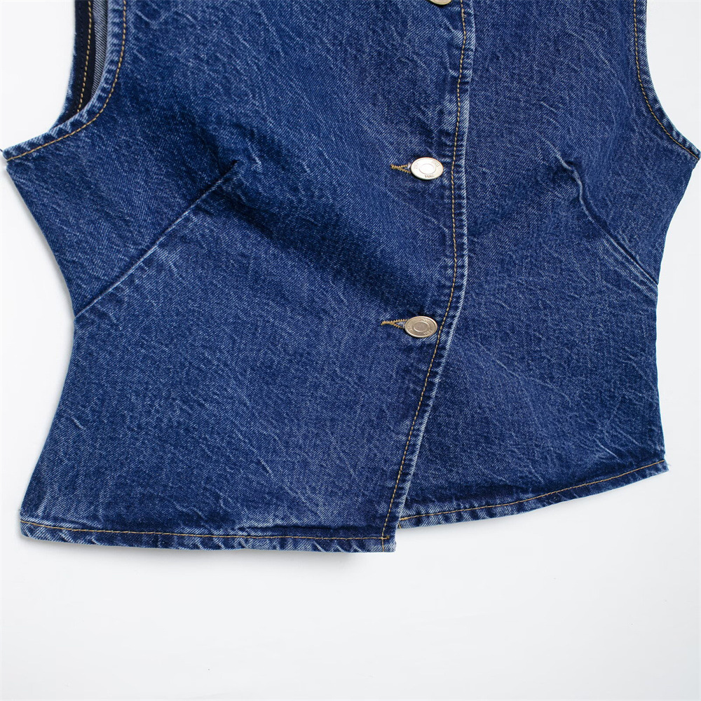 Completo due pezzi in denim da donna top smanicato e pantaloni_voghion.com