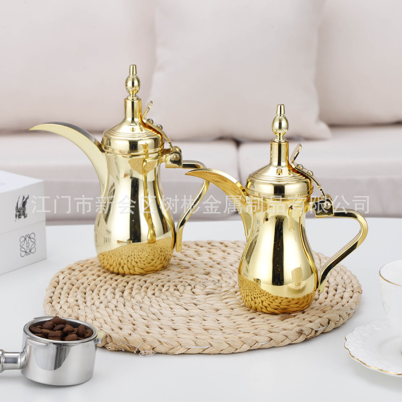 Factory Direct Sales Stainless Steel Middle Eastern Pot Arabic Coffee Pot Teapot Gold Silver Middle Eastern Style Coffee Pot Factory Direct Sales Stainless Steel Middle Eastern Pot Arabic Coffee Pot Teapot Gold Silver Middle Eastern Style Coffee Pot