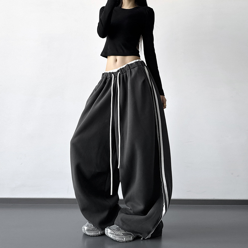 2025 Autumn New Women's Wide-Leg Pants Versatile Striped Draped Autumn/Winter Sporty Casual Floor-Length Trousers