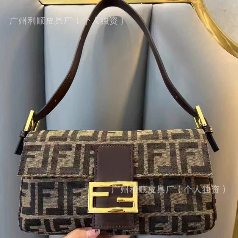 直供外贸跨境货源老花帆布腋下包FF中古法棍包经典百搭女单肩斜挎|undefined