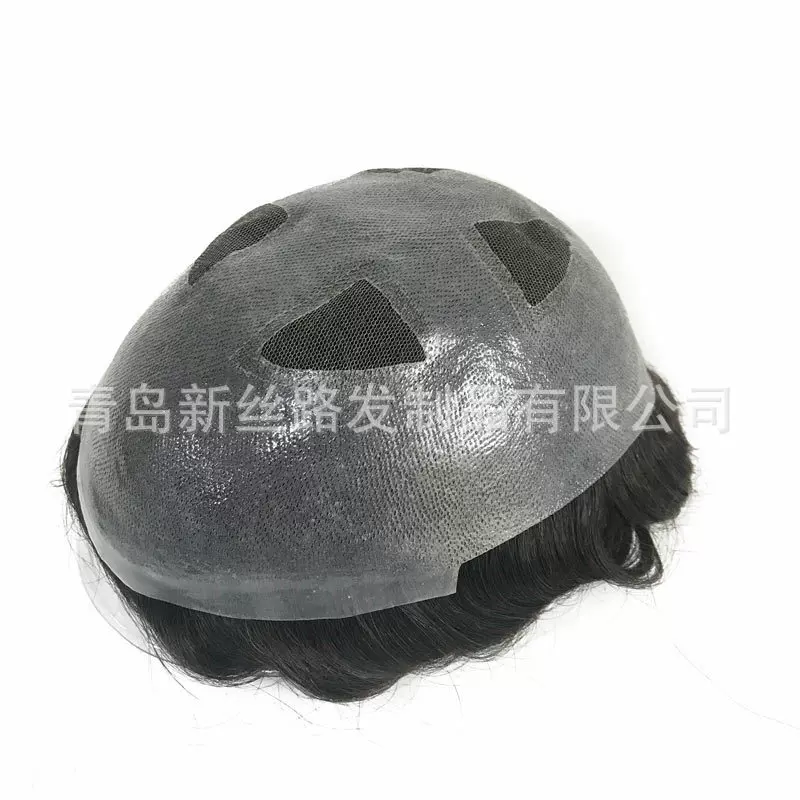 MIC外贸假发男士补发块PU和网结合轻薄透气贴合真人发全手钩现货