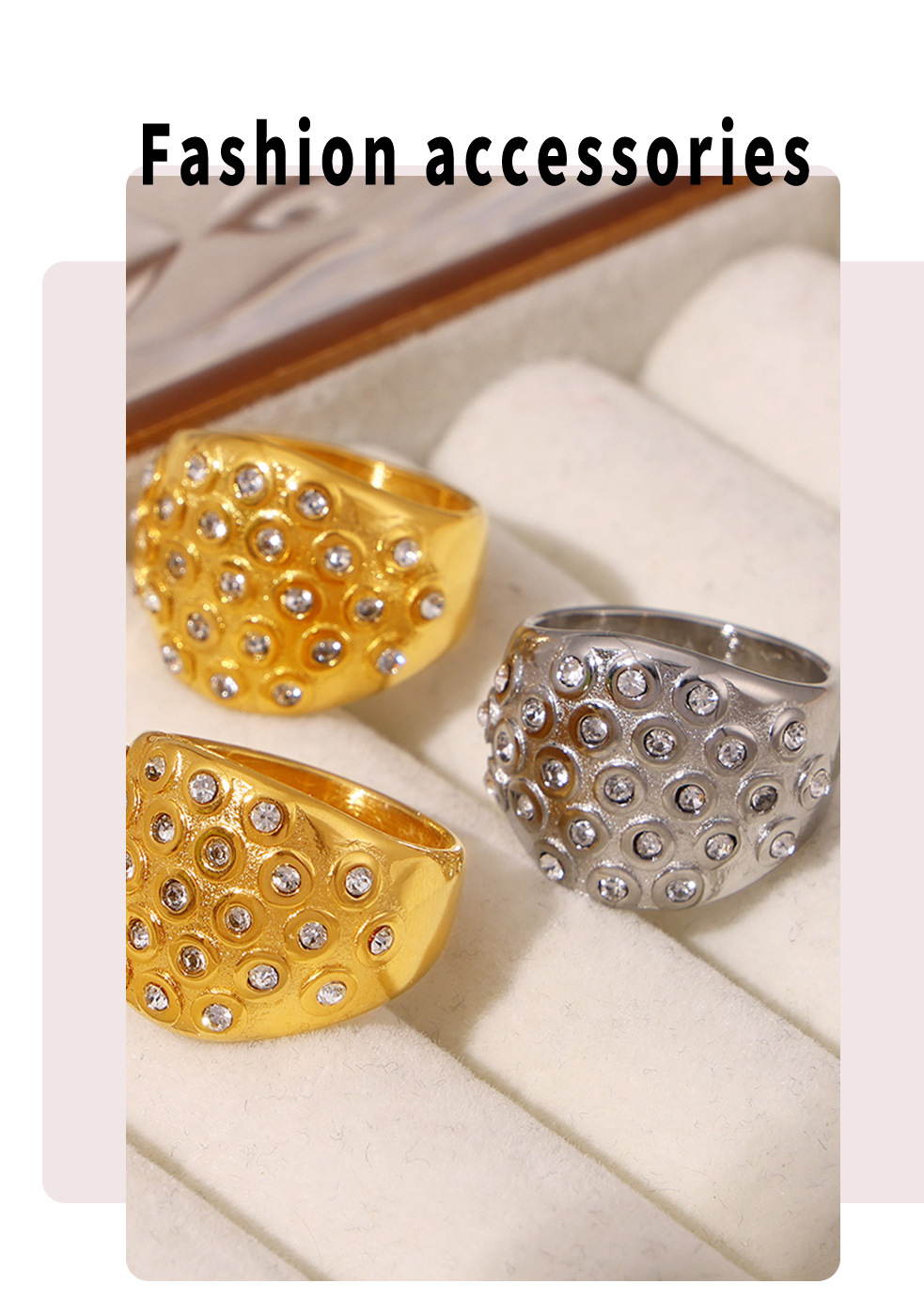 Sparkling Diamond Ring For Women Wide Titanium Steel Bubble Ring_voghion.com