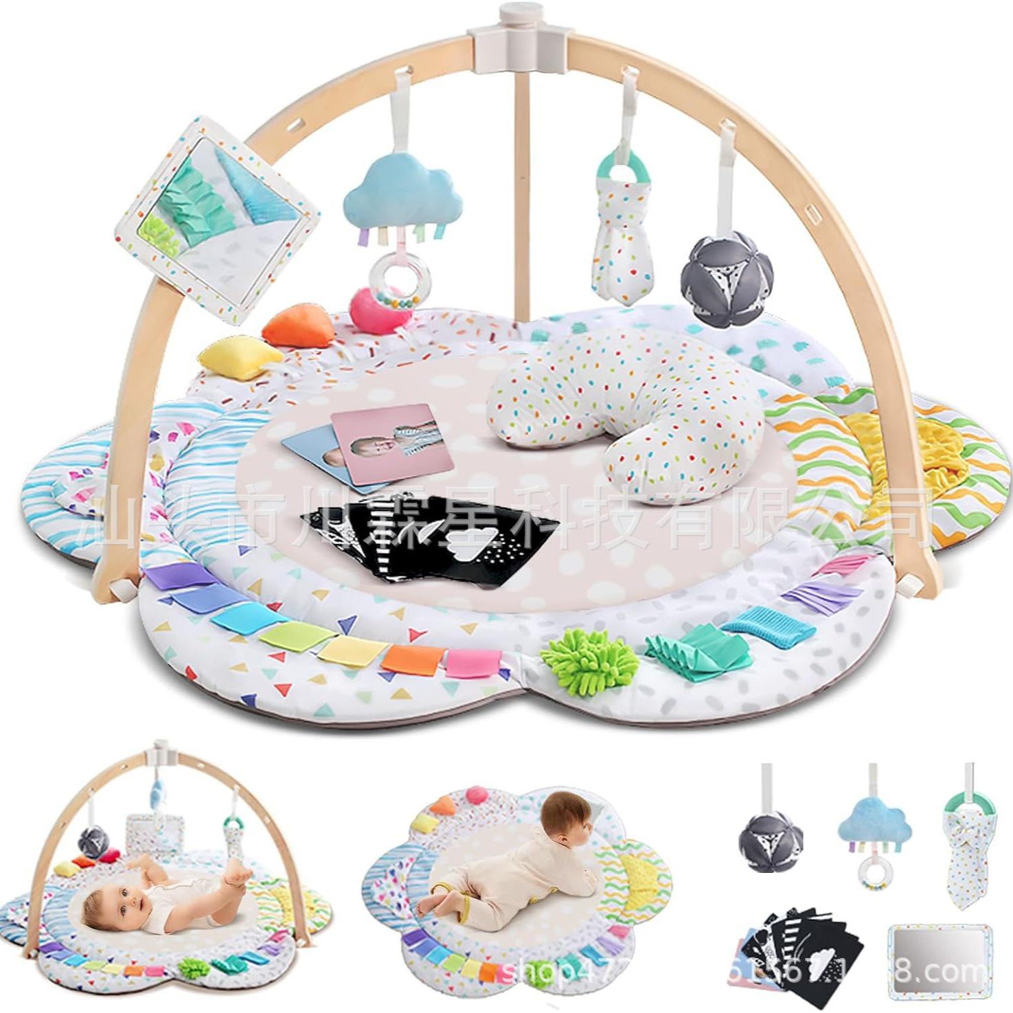 Cross-Border Amazon Baby Flower-Shaped Play Mat Tummy Time Mat with Removable Sensory Toys Hot-Selling Product Customization