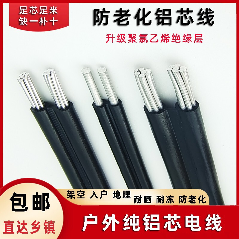 National standard outdoor anti-aging 2-core aluminum wire 4 6 10 16 25 35 square cluster parallel wire aluminum core cable