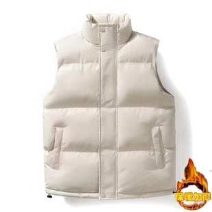Cotton Vest Autumn and Winter Unisex Warm Vest Solid Color Sleeveless Cardigan with Side Pockets Versatile for Inner and Outer Wear Jacket