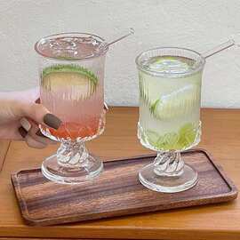 法式宫廷风高脚杯小众设计红酒玻璃杯浮雕果酒杯威士忌酒杯果汁杯