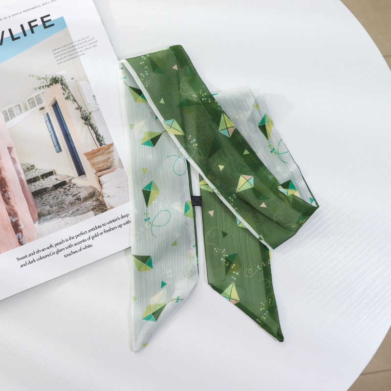 Verano delgada estrecha larga bufanda de seda Cinturón Verde banda de pelo cinta corbata bolsa accesorios de gasa decorativa trenzada corbata de pelo