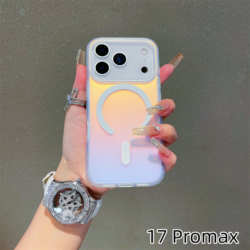 Suitable for Apple 18Promax Laser Gradient Phone Case 17Pro Magnetic Case Iphone17 Frosted Chameleon