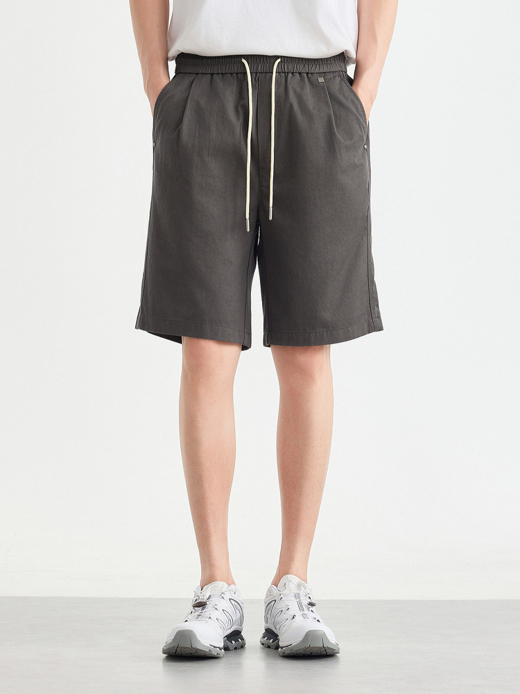 Quần short nam ống đứng dáng thẳng chất liệu cotton pha Lycra phong cách công sở — đen chi tiết 4