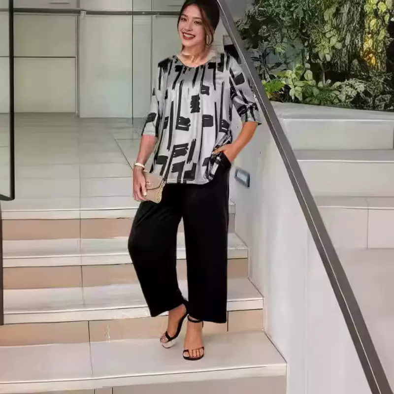 2024新款欧美夏季女款 宽松圆领套装  时尚 休闲两件套女装