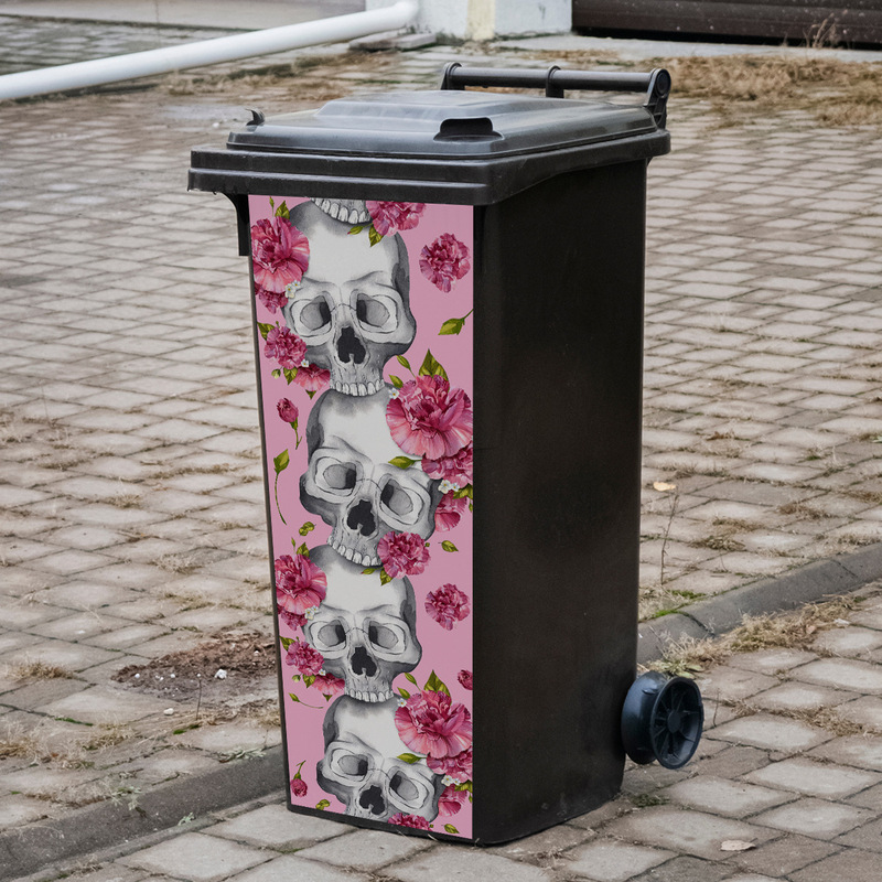 B12014 Pink Flower Skull Trash Can Sticker Shopping Mall Outdoor Beautification Decoration Removable Sticker Pvc B12014 Pink Flower Skull Trash Can Sticker Shopping Mall Outdoor Beautification Decoration Removable Sticker Pvc