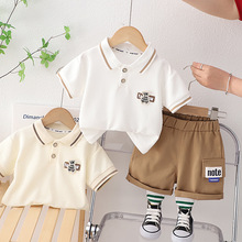 男童夏装2023年新款儿童字母翻领短袖套装女童短裤韩版女男宝衣服
