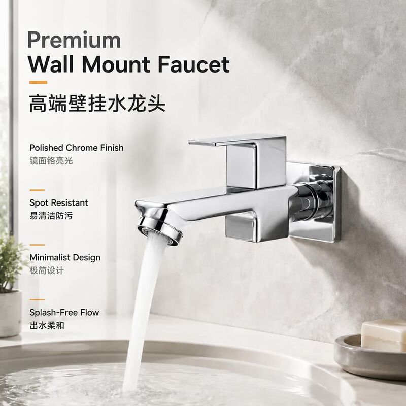 In-wall hot and cold water faucet, square chrome-plated wall-mounted faucet, bathroom sink faucet, wall-mounted bathroom faucet In-wall hot and cold water faucet, square chrome-plated wall-mounted faucet, bathroom sink faucet, wall-mounted bathroom faucet