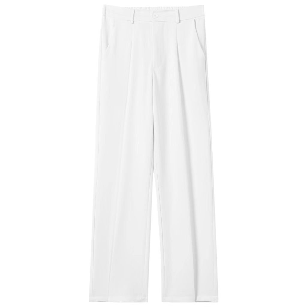 Pantalones finos de verano para hombres rectos sueltos japoneses de color sólido simple drapeado casual de alta gama pantalones de traje beige image 8