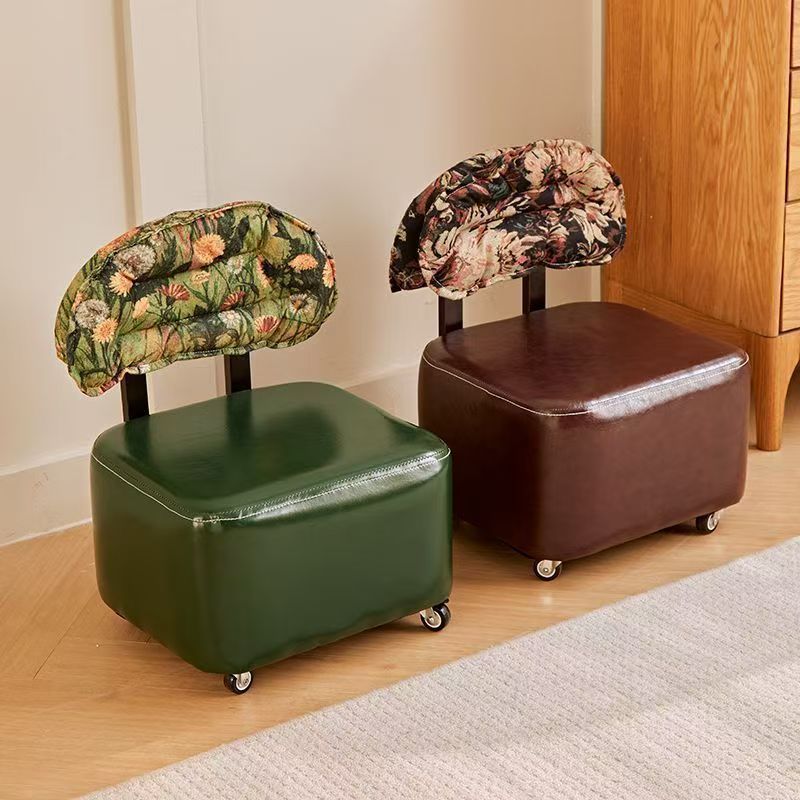 Swivel Stool with Backrest for Changing Shoes, Vintage Solid Wood Sofa Chair for Living Room, Jacquard Home Chair