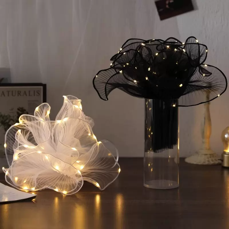 圣诞节韩式发光波浪纱网鲜花束包装网纱包花纸材料蛋糕围边浪花纱