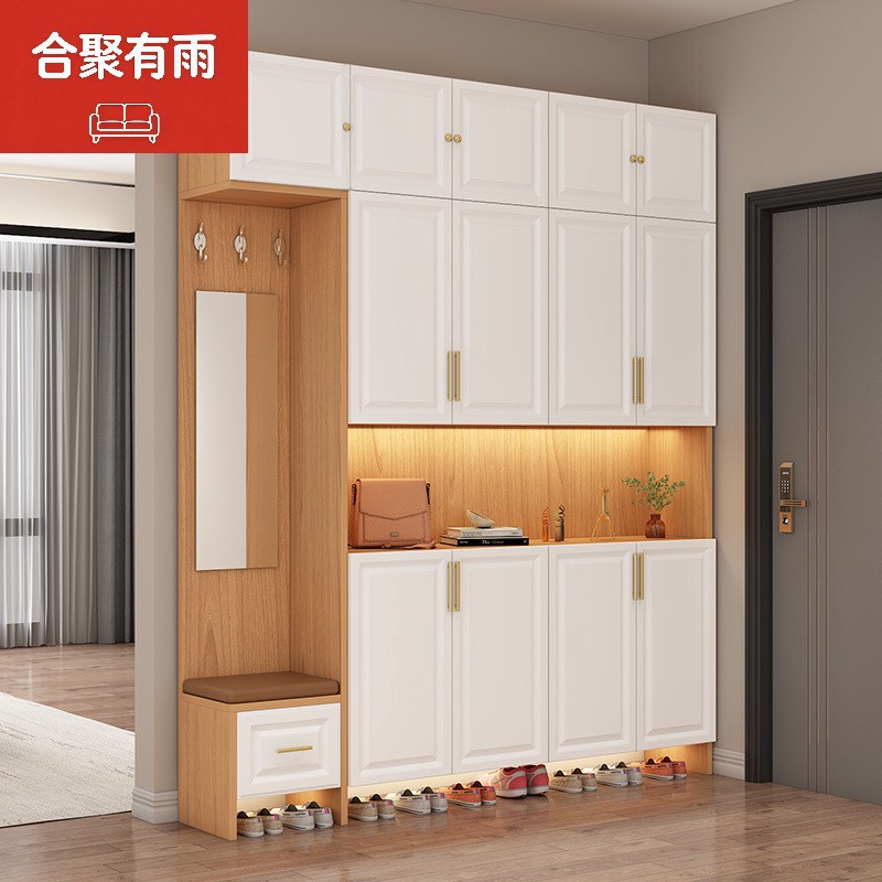 Solid Wood Door Entrance Shoe Cabinet Home Entrance Entrance Home Doorway Simple Large Capacity Integrated Partition Wall Storage Cabinet