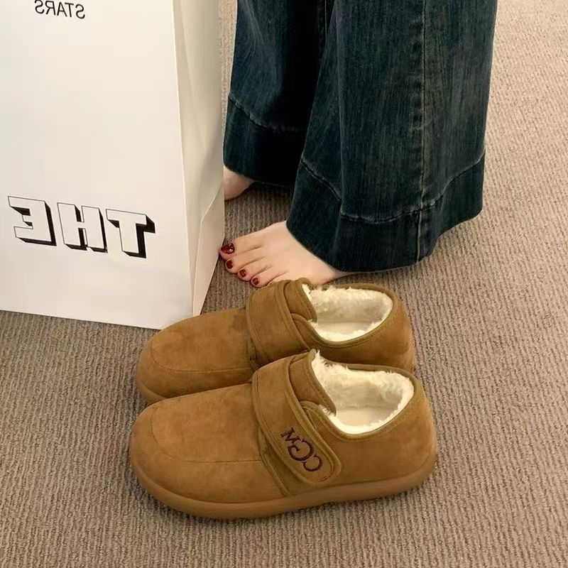 2025 Bean Bean Algodón Zapatos Velcro Soft Soft Top Soft Velcro Zapatos de calentamiento antideslizante Bocken Pan Retro Zapatos de algodón de invierno