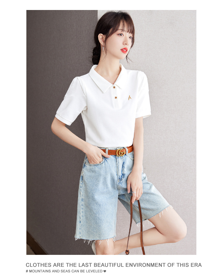 跨境衬衣白色短袖恤女士装夏季2024年新款洋气宽松小衫上衣详情9