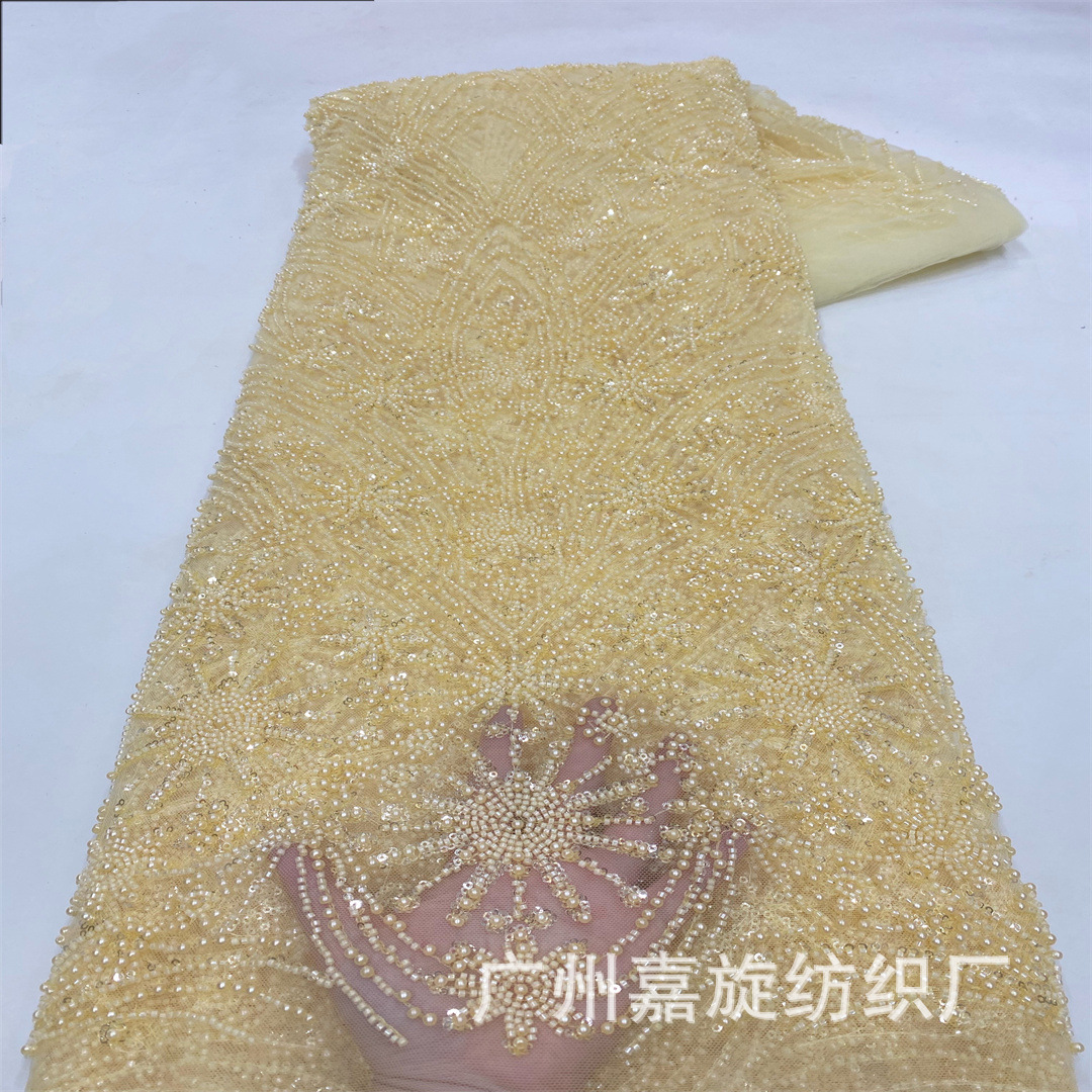 Cuentas de tubo + cuentas de tamaño de flor de sol cuentas de tela de encaje vestido de boda francés vestido de rendimiento tela bordada