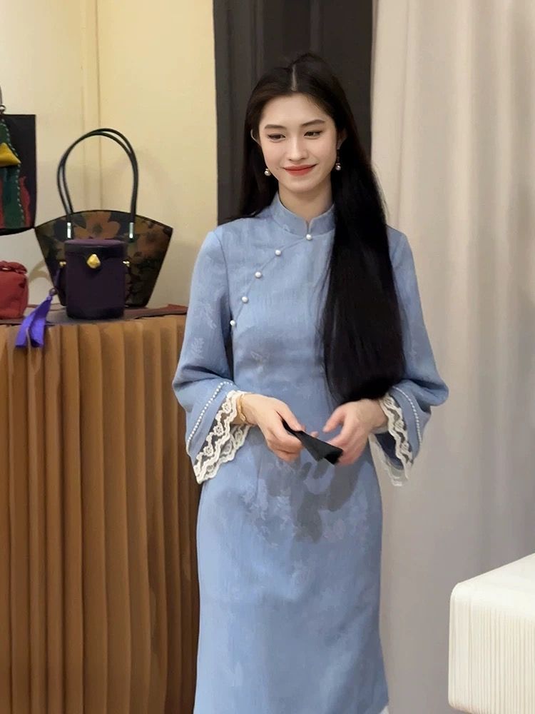 【Mo Ruyun】Retro Style 2024 New Improved Cheongsam Early Autumn New Chinese Gentle and Artistic Waist-Slimming Dress