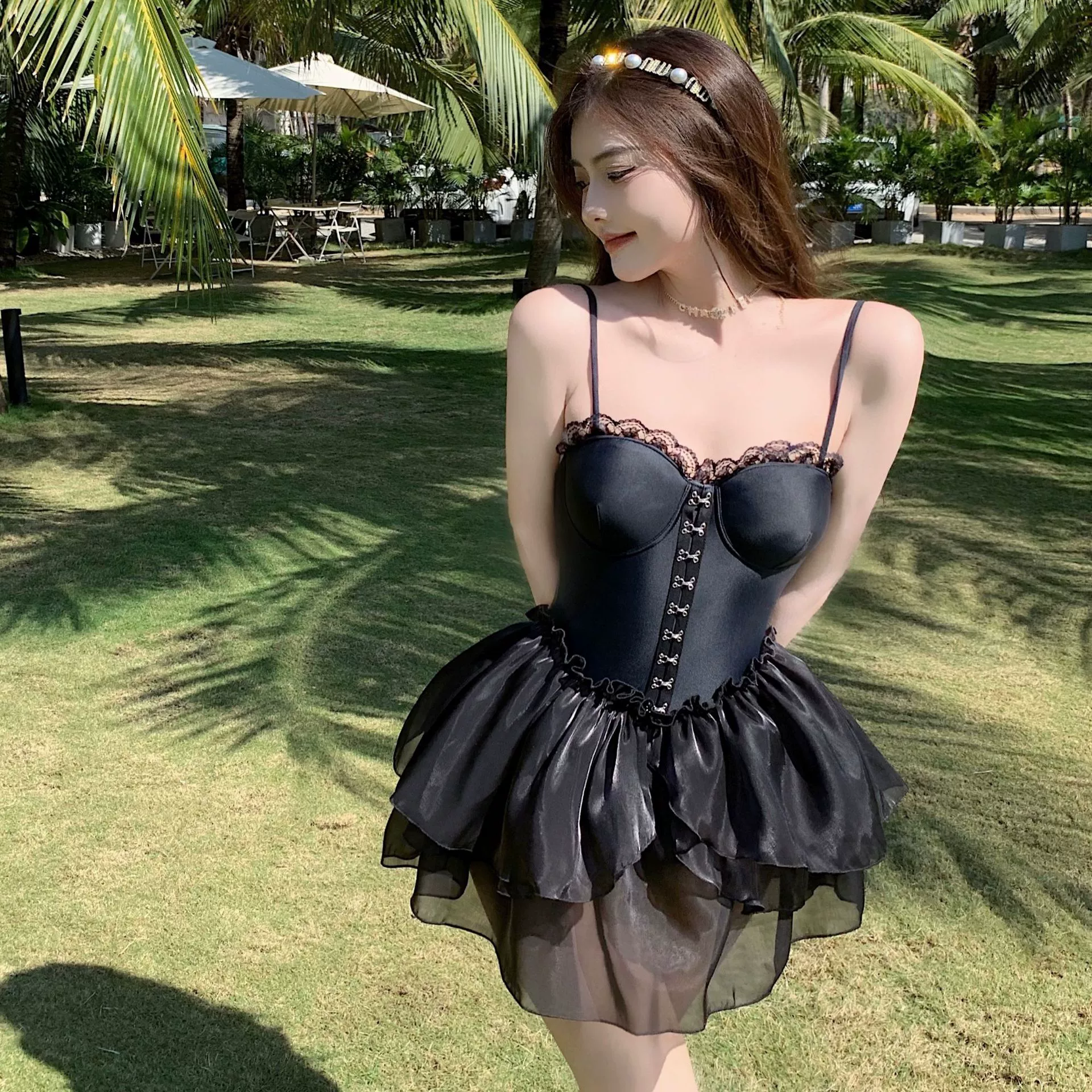 2024 новый серийный купальный костюм для женщин черный лебедь юбка для тонкого живота