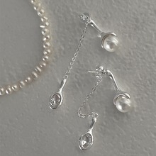 珍珠耳钉女锆石链条显脸瘦ins百搭小众设计高级感925银针精致饰品