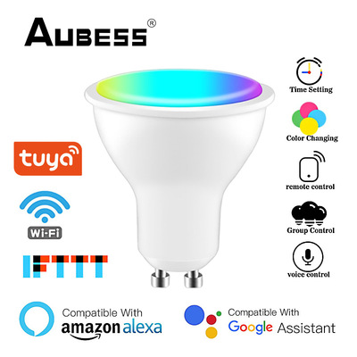 Aubess Tuya Wi-Fi Smart Spotlight 5W GU10 Пятисторонний RGB+CCT Полное напряжение 100-240V с временем
