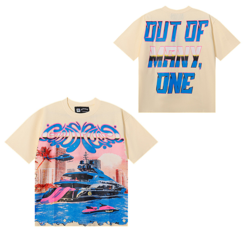 夏新作 Godspeed アメリカのハイストリートファッションブランド スカルロック ペアレタープリント 半袖Tシャツ メンズ|undefined