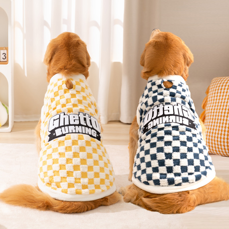 Transfronterizos otoño y invierno perros tablero de ajedrez cuadrado inglés bordado perros grandes camisas de peluquería perros grandes y medianos de pelo dorado Samoan ropa de mascotas