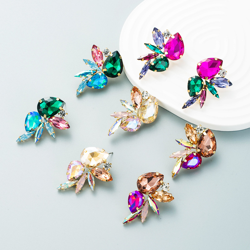 Rhinestones Inlay Material 1 Pair Fashion Geometric Inlay Alloy Rhinestones Earrings