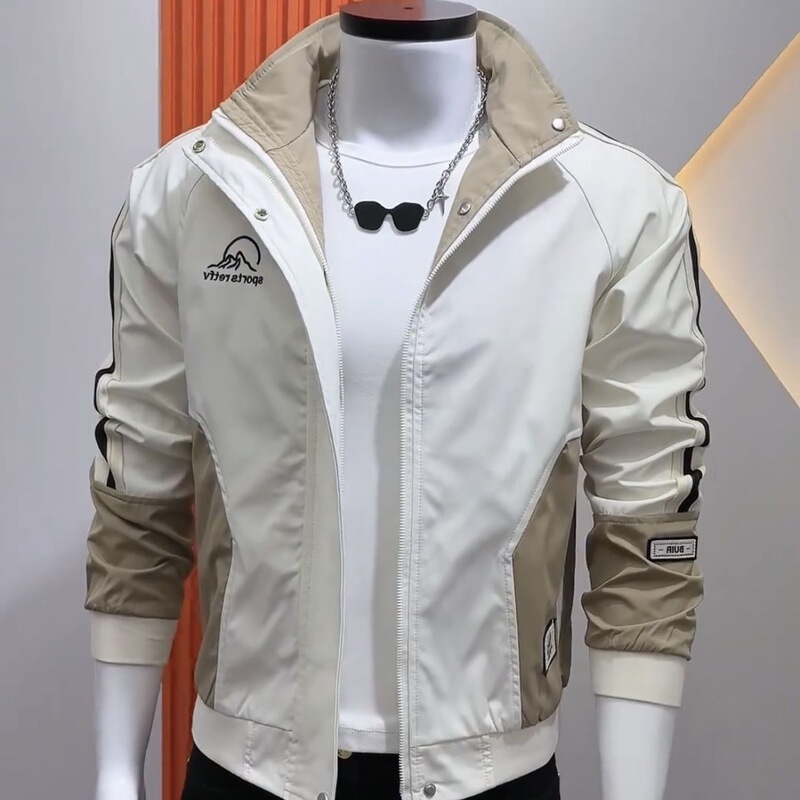 Korean Style New Versatile Casual Trendy Jacket Stylish Personality Slim Stand Collar Men's Coat Fashion Color-Blocking Autumn Korean Style New Versatile Casual Trendy Jacket Stylish Personality Slim Stand Collar Men's Coat Fashion Color-Blocking Autumn