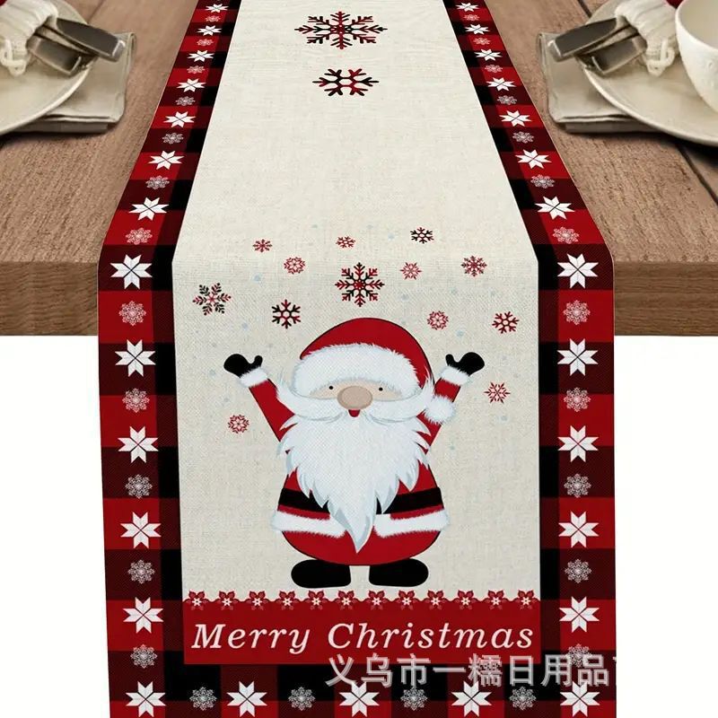 国境を越えて人気のクリスマステーブル旗サンタクロースヘラジカ雪だるま亜麻プリント客間茶卓装飾品|undefined